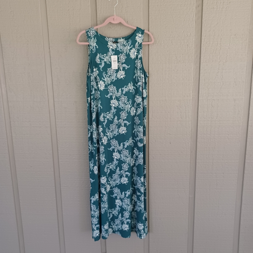 J Jill Wearever Floral Maxi Dress Size M Women Sleeveless Stretch Jersey Slit